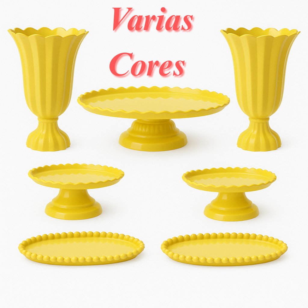 Kit Decoração de Mesa Aniversário Completo Festa 1 Boleira 2 Vasos 2 Mini e 2 Bandejas 7 Peças
