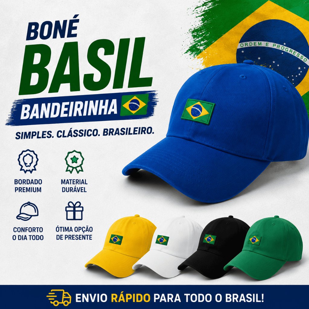 Boné Brasil Bandeirinha Bordado Alta Definição Ajustável Unissex Aba Curva Seleção