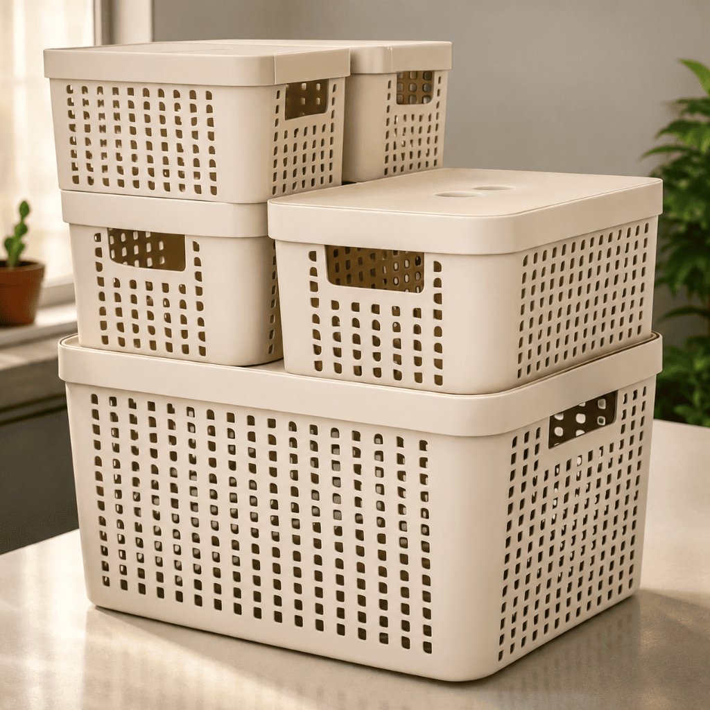 Kit 5 Caixas Organizadoras com Tampa Cesto Grande de Plástico 2 Litros 4,5 Litros 17 Litros