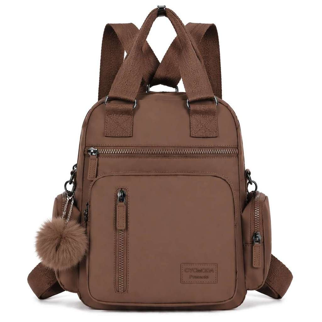 Bolsa Feminina Com Chaveiro Pompom e 6 Divisórias Transversal Impermeável Nylon Vira Mochila Tiracolo YC69#