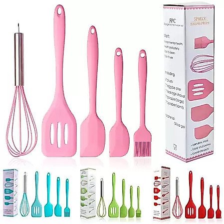 Kit 5 Peças Utensílios de Cozinha Silicone Colher Espátula Fue Espátula Pequena Pincel