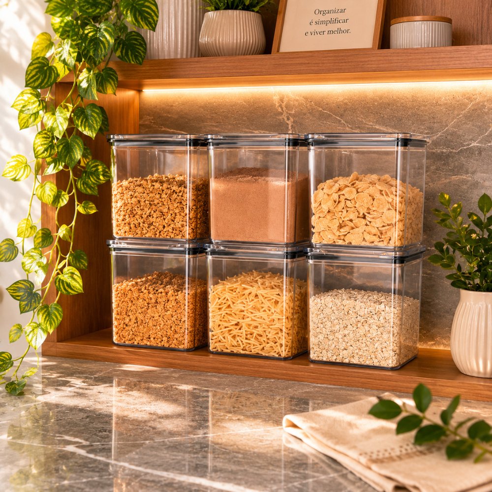 Kit 6 Potes Hermético 1,1 Litro Armazenar Alimento Organizar