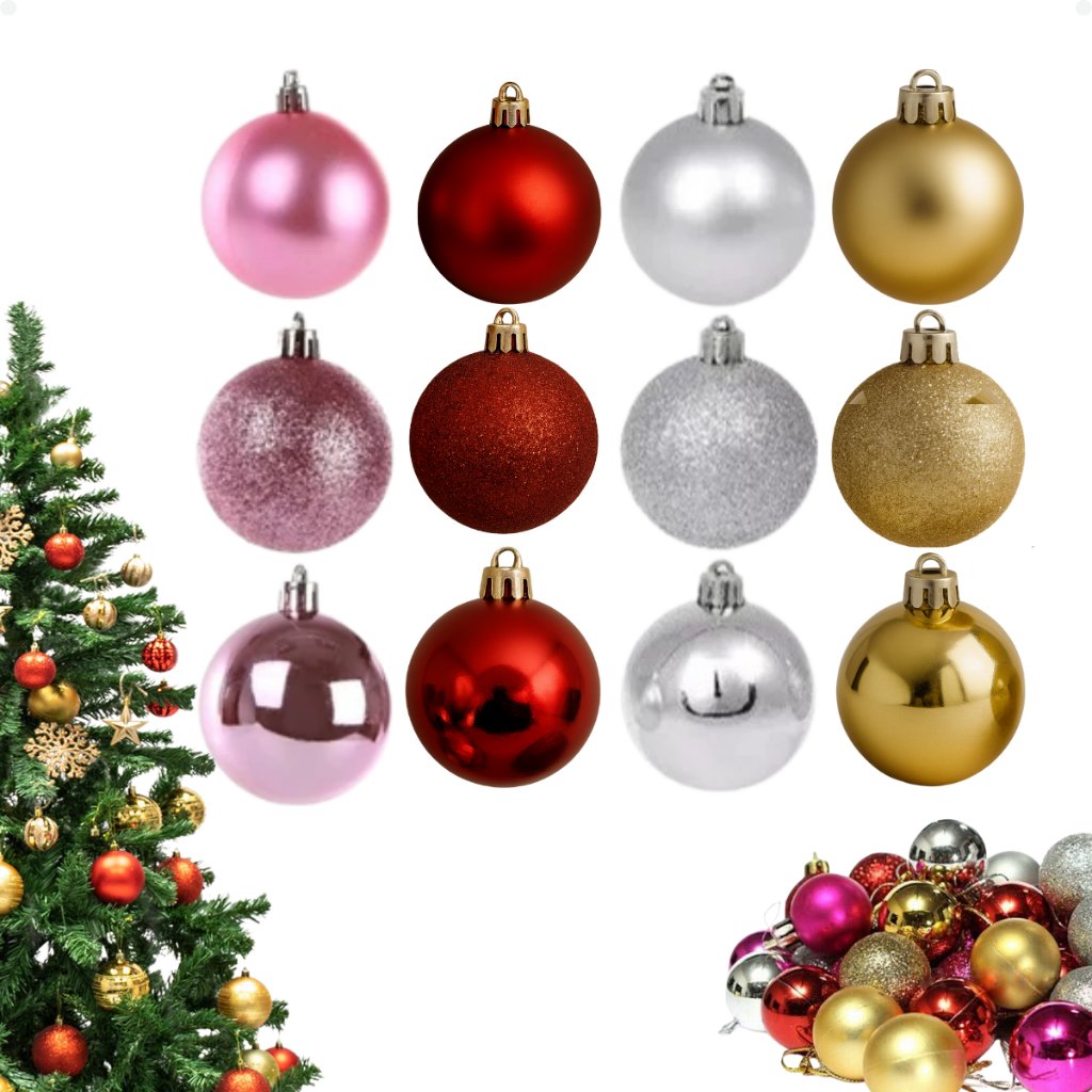 Kit Bolinhas Enfeite de Árvore De Natal 3/4/5/6/7/8cm Mista Lisa Fosca Glitter Decoração Natalina