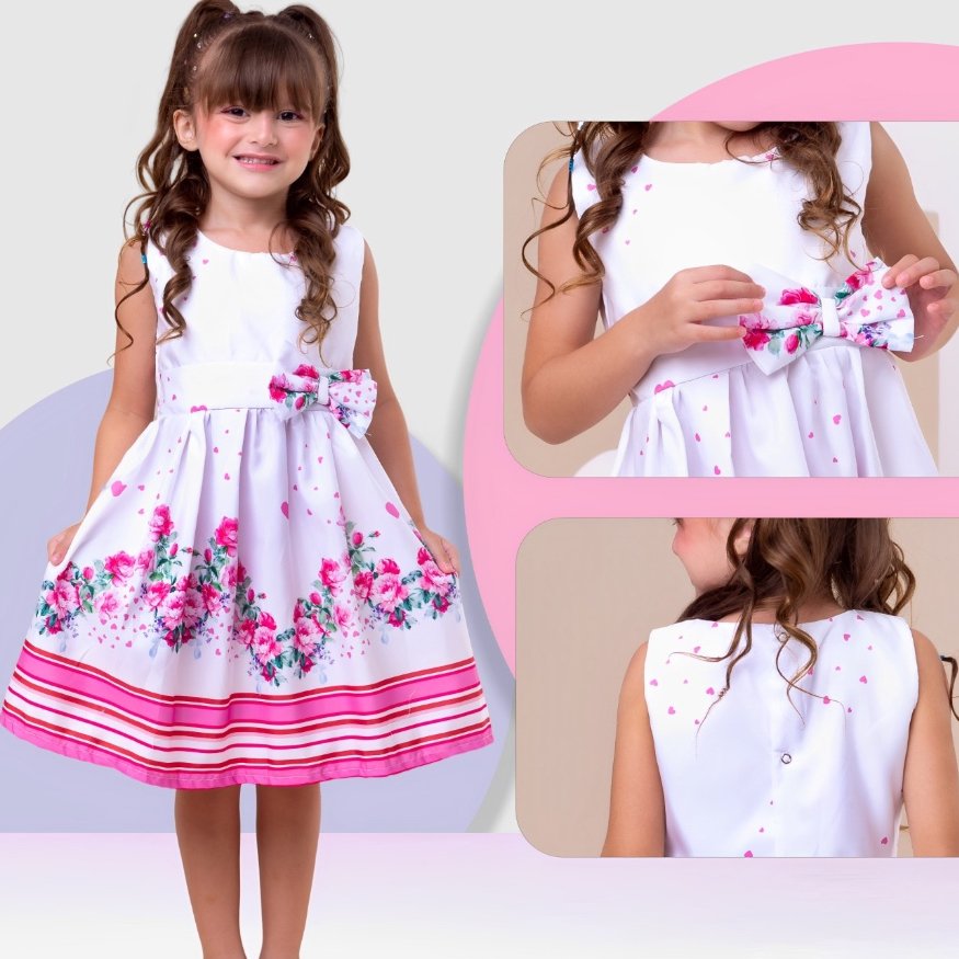 Vestido Infantil Floral  Rodado floral e cores lisas casual festa lançamento dia a dia 04 a 12 anos