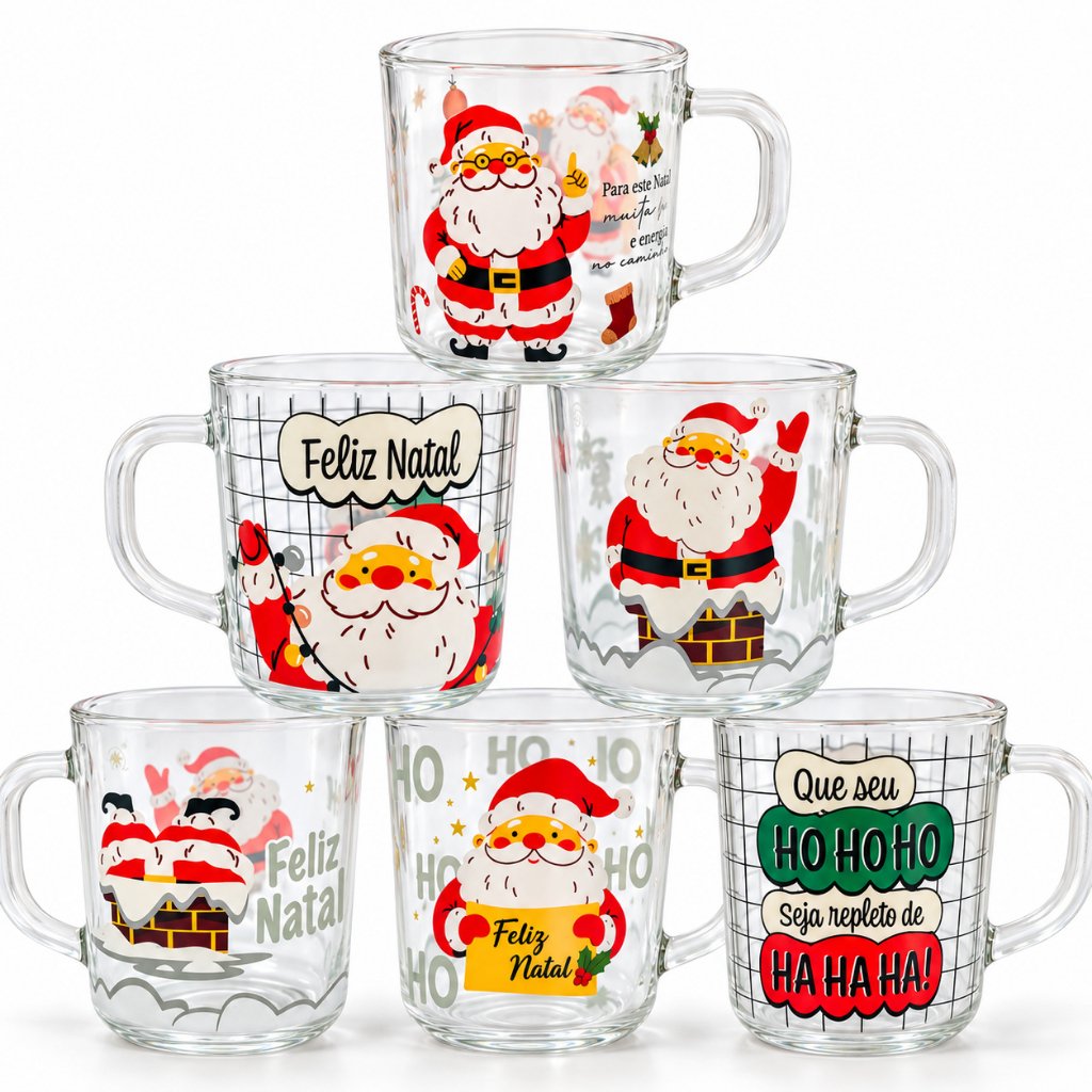 Kit 6 Canecas de Natal 250ml Para Celebrar com Estilo Festa