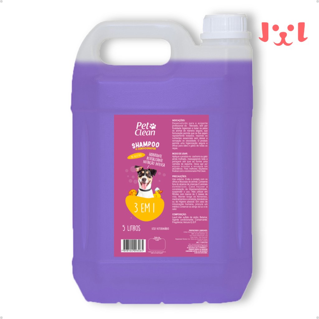 Shampoo e Condicionador Pet Shop para Cachorro e Gato Pet Clean 5 em 1 - Galão 5L