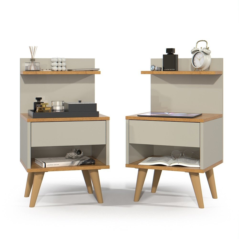 Kit com 2 Mesa de Cabeceira Retrô Com 1 Gaveta Sleep Decor
